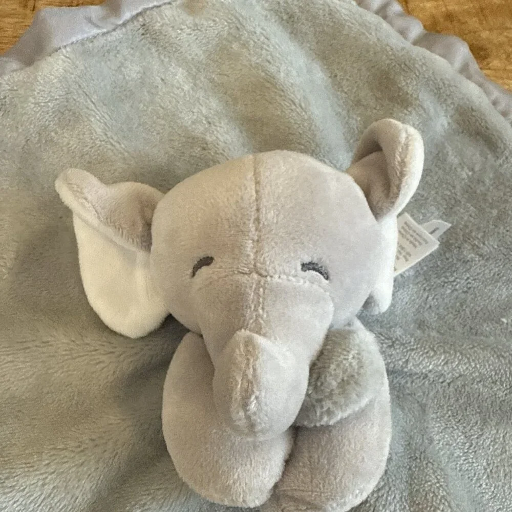 Carters Elephant Baby Lovey Security Blanket Plush Soother Gray Satin Trim